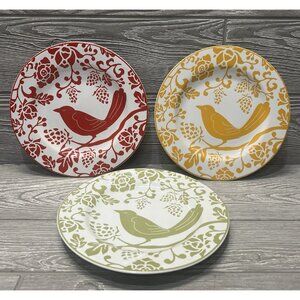 Pier 1 Red Bird Dessert Salad Stoneware Plates Set of 3 Ironstone 8.5”